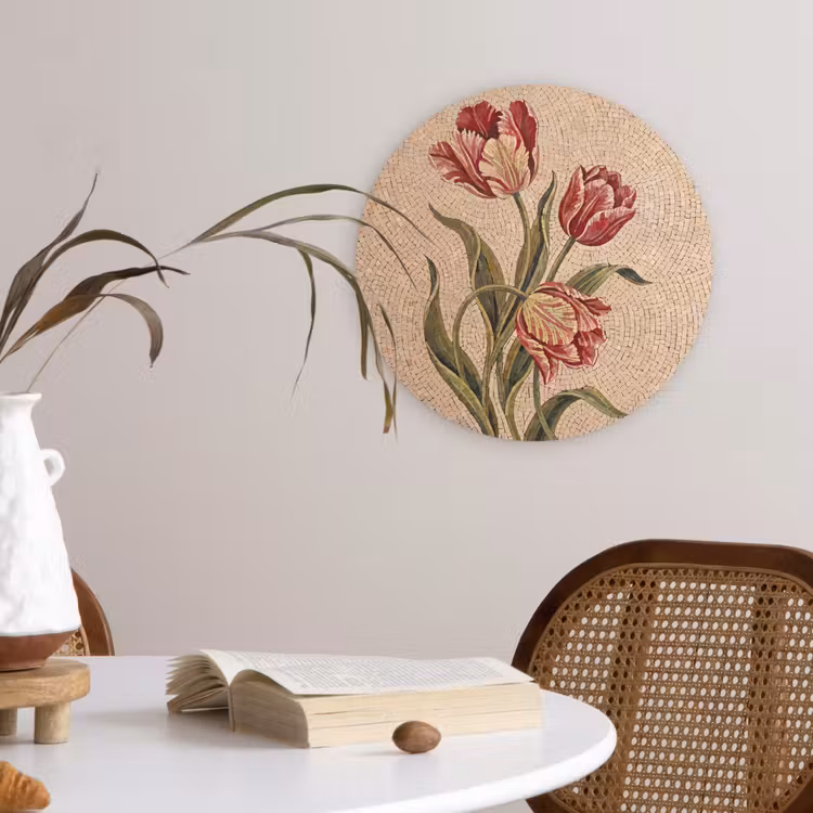 Muurcirkel - Bloemen - Mozaïek - Rood - Groen - Kunst — 4