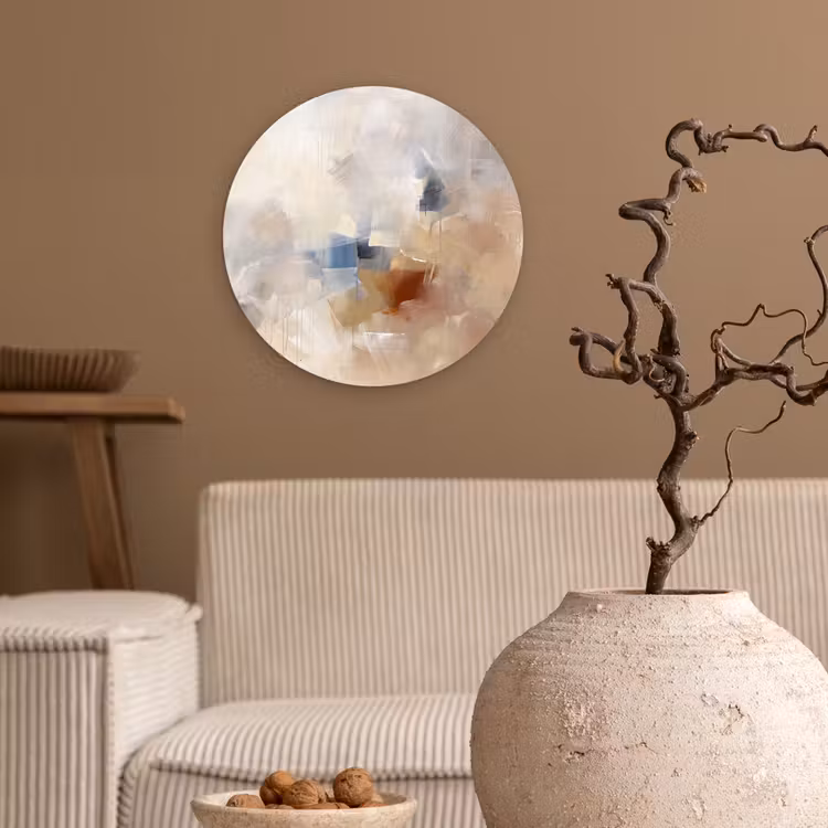 Muurcirkel - Abstract - Borstelstreken - Modern - Beige - Kunst — 2