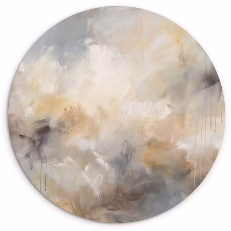 Muurcirkel - Abstract - Wolken - Sfeervol - Beige - Grijs — 1