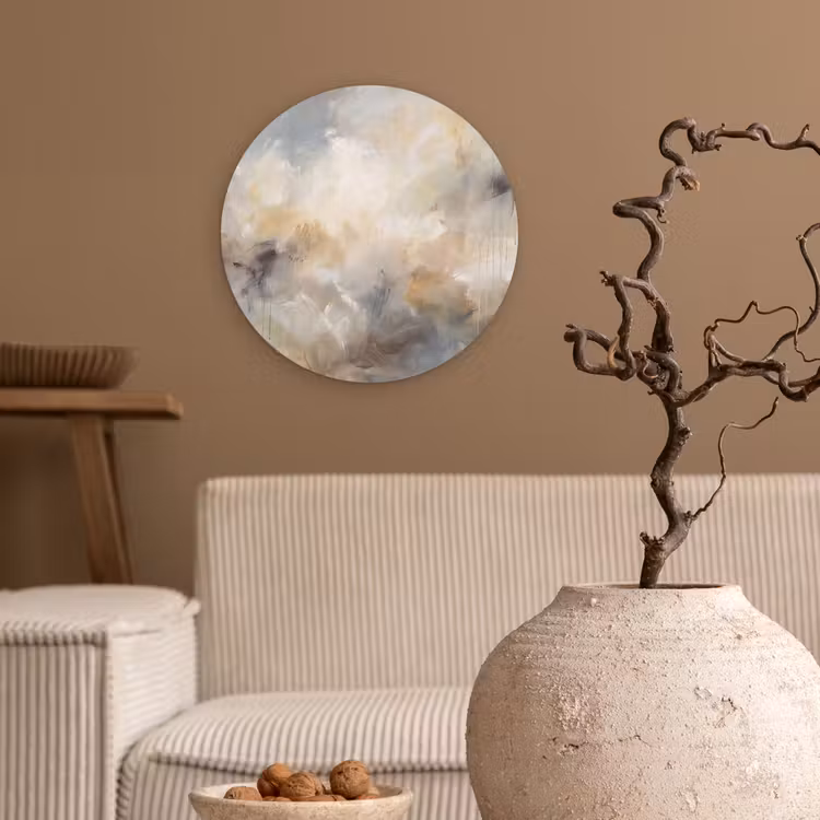 Muurcirkel - Abstract - Wolken - Sfeervol - Beige - Grijs — 2