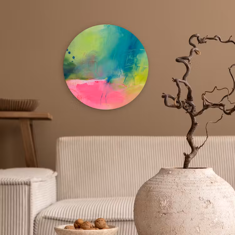 Muurcirkel - Abstract - Kleuren - Modern - Groen - Roze — 2