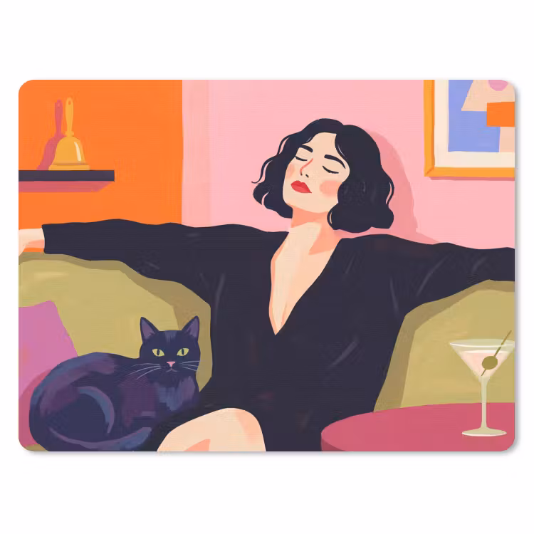 Muismat - Vrouw - Kat - Interieur - Modern - Kleurrijk — 1