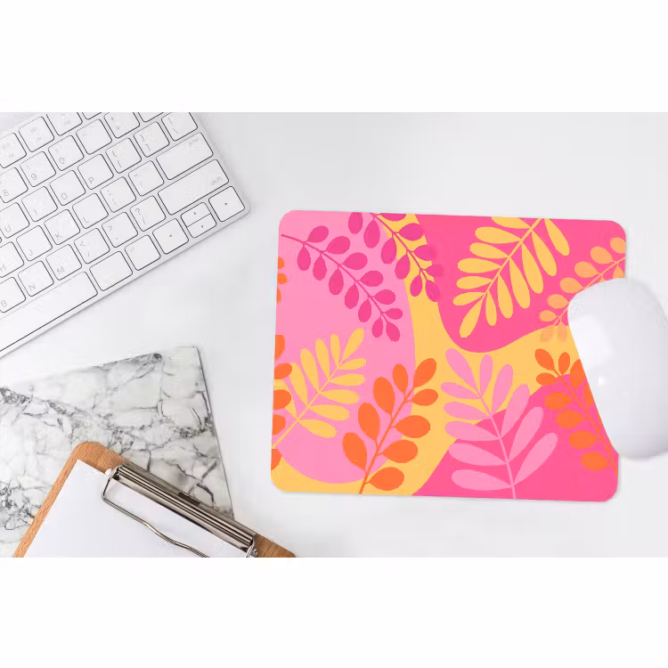 Muismat - Natuur - Bladeren - Abstract - Roze - Geel — 2