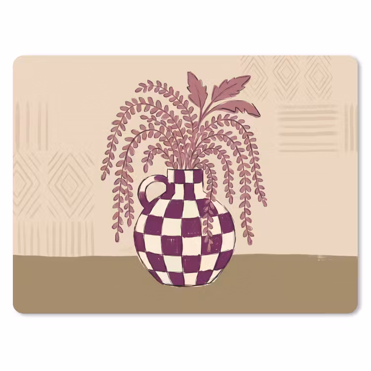Muismat - Vaas - Geruit - Planten - Modern - Paars — 1