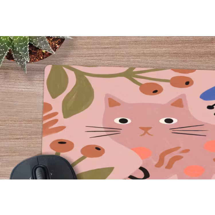 Muismat - Kat - Bloemen - Dieren - Modern - Roze — 5