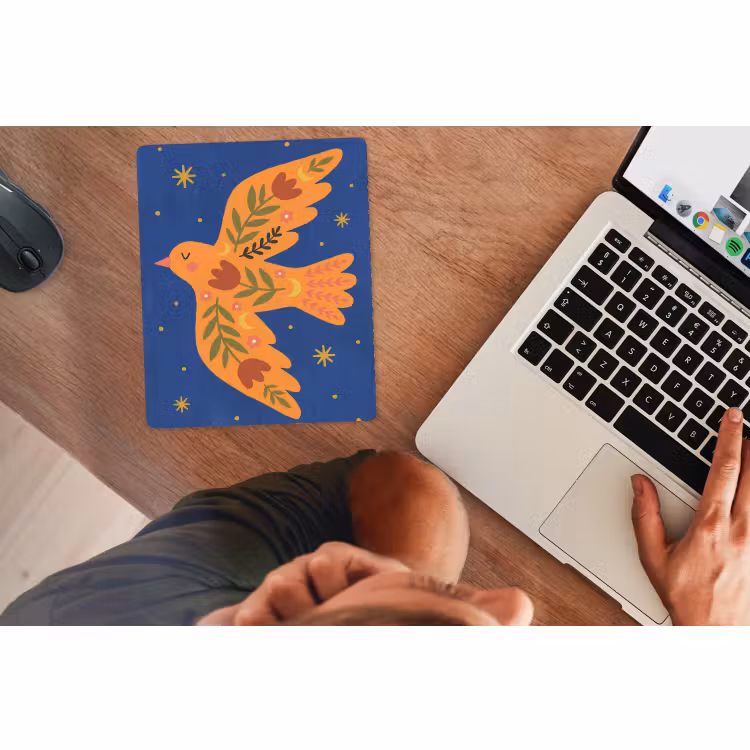 Muismat - Vogel - Bloemen - Decoratief - Oranje - Blauw — 2