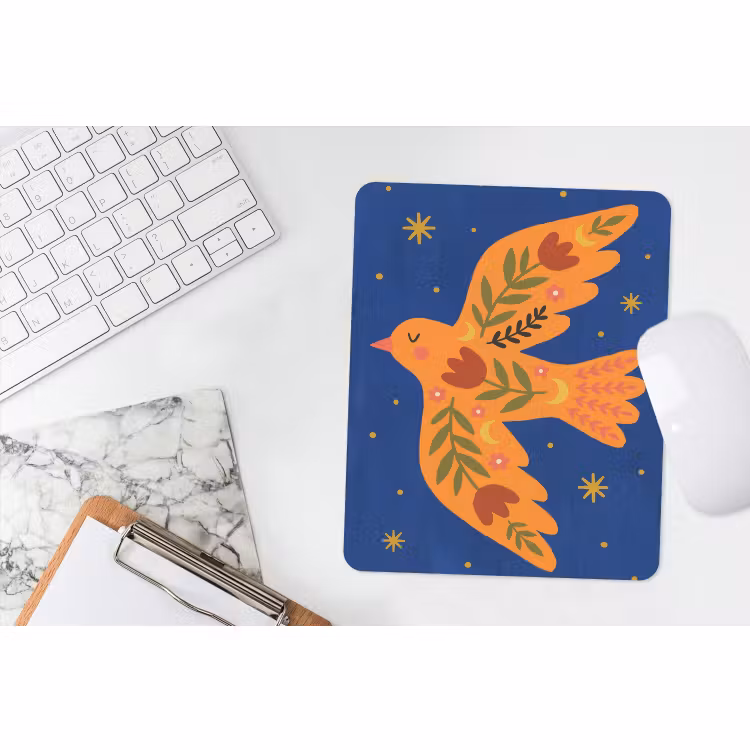 Muismat - Vogel - Bloemen - Decoratief - Oranje - Blauw — 4
