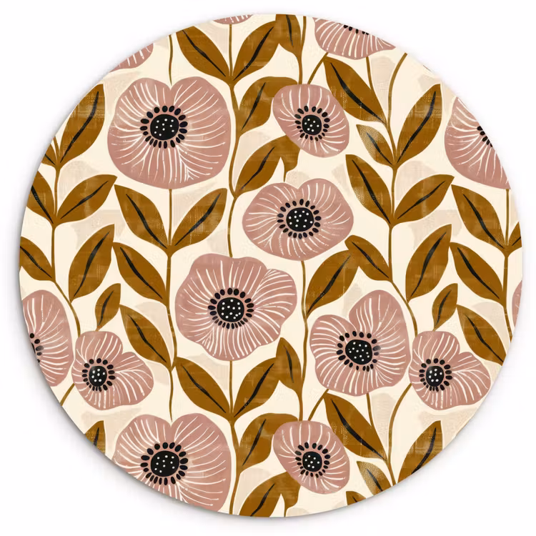 Muurcirkel - Dustyroze - Bloemen - Grafisch - Patroon — 1
