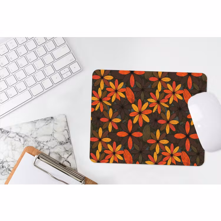 Muismat - Oranje - Retro - Bloemen - Herfst — 2