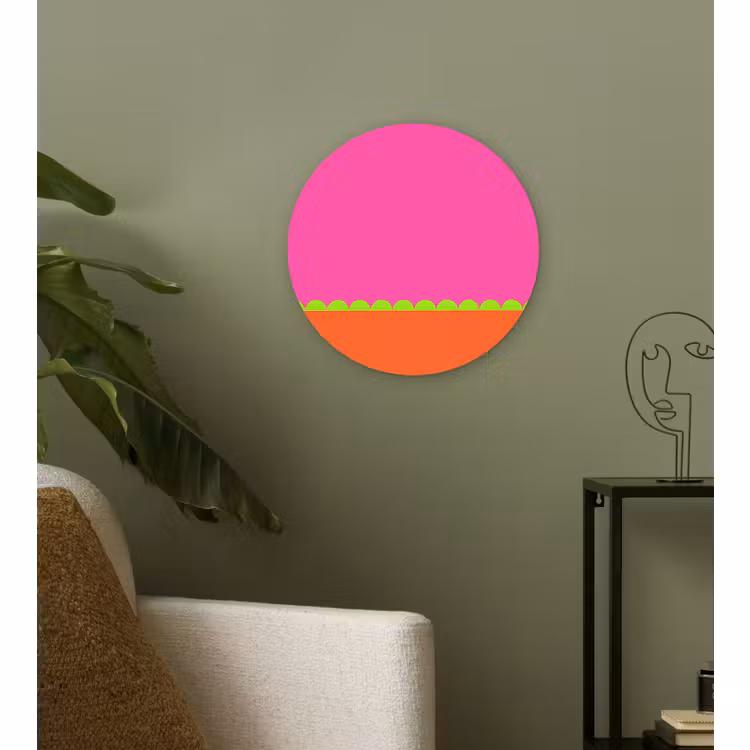 Muurcirkel - Abstract - Geometrisch - Kleurblokken - Roze - Oranje — 3
