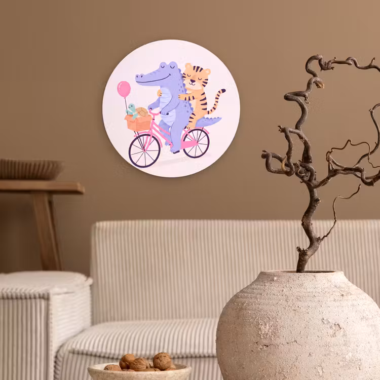 Muurcirkel - Dieren - Fiets - Vriendschap - Illustratie - Roze — 2