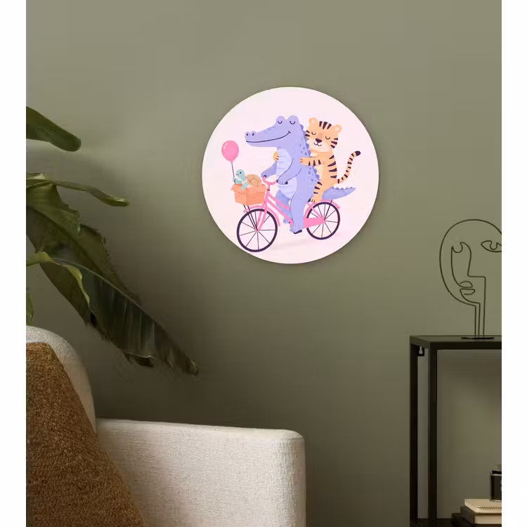 Muurcirkel - Dieren - Fiets - Vriendschap - Illustratie - Roze — 3