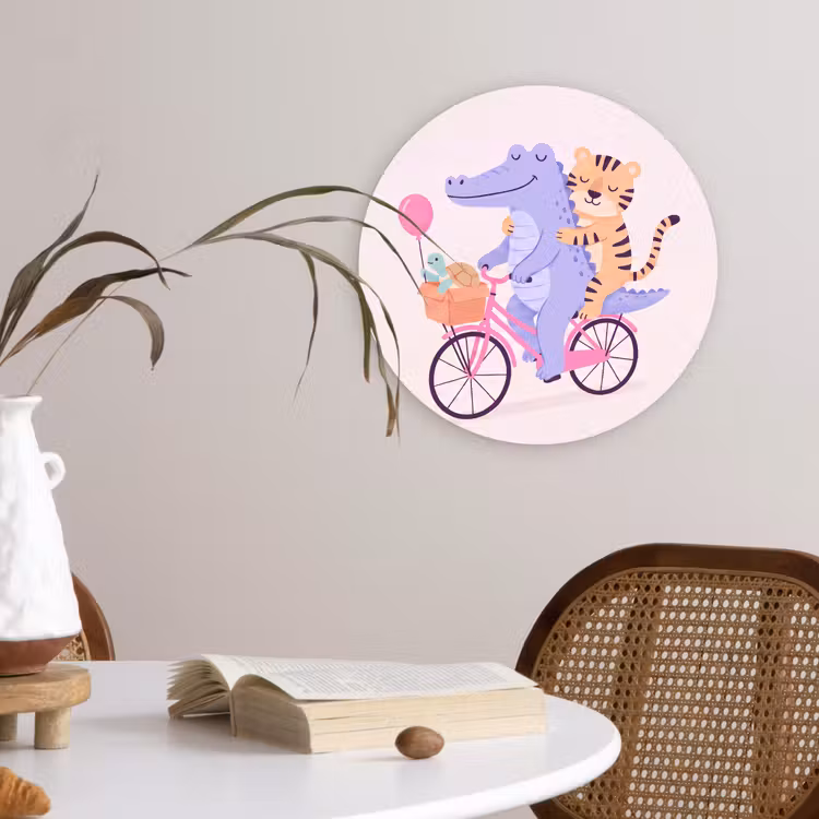 Muurcirkel - Dieren - Fiets - Vriendschap - Illustratie - Roze — 4