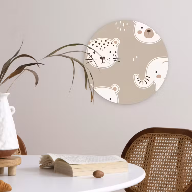 Muurcirkel - Dieren - Patroon - Illustratie - Modern - Beige — 4