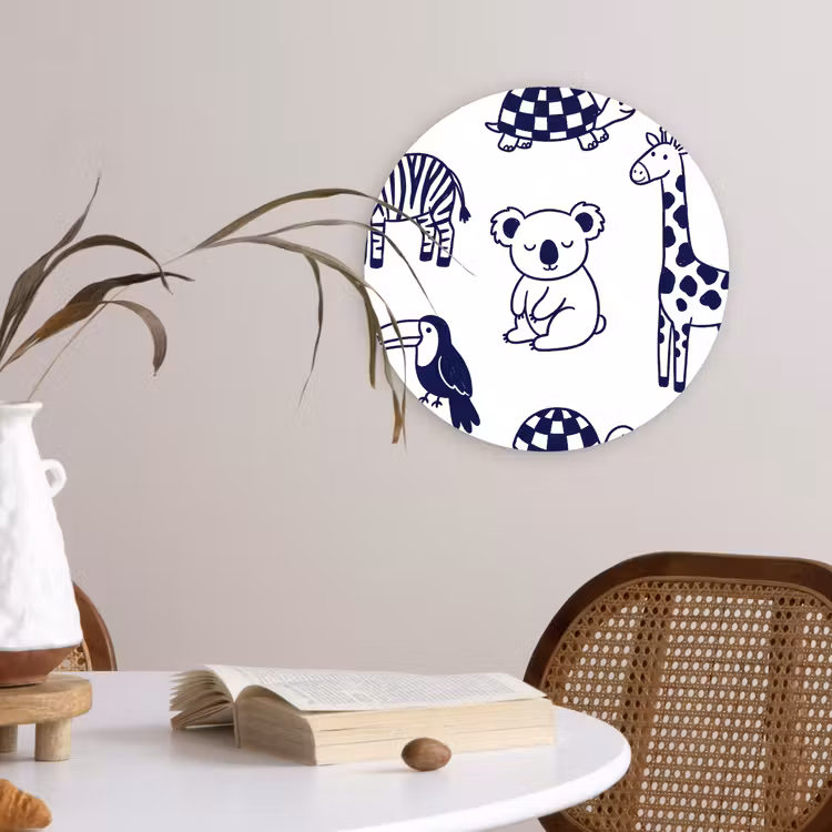 Muurcirkel - Dieren - Patroon - Kinderkamer - Grafisch - Wit-Blauw — 4
