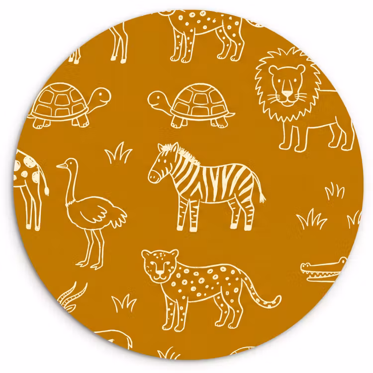 Muurcirkel - Dieren - Safari - Patroon - Kinderlijk - Oker — 1