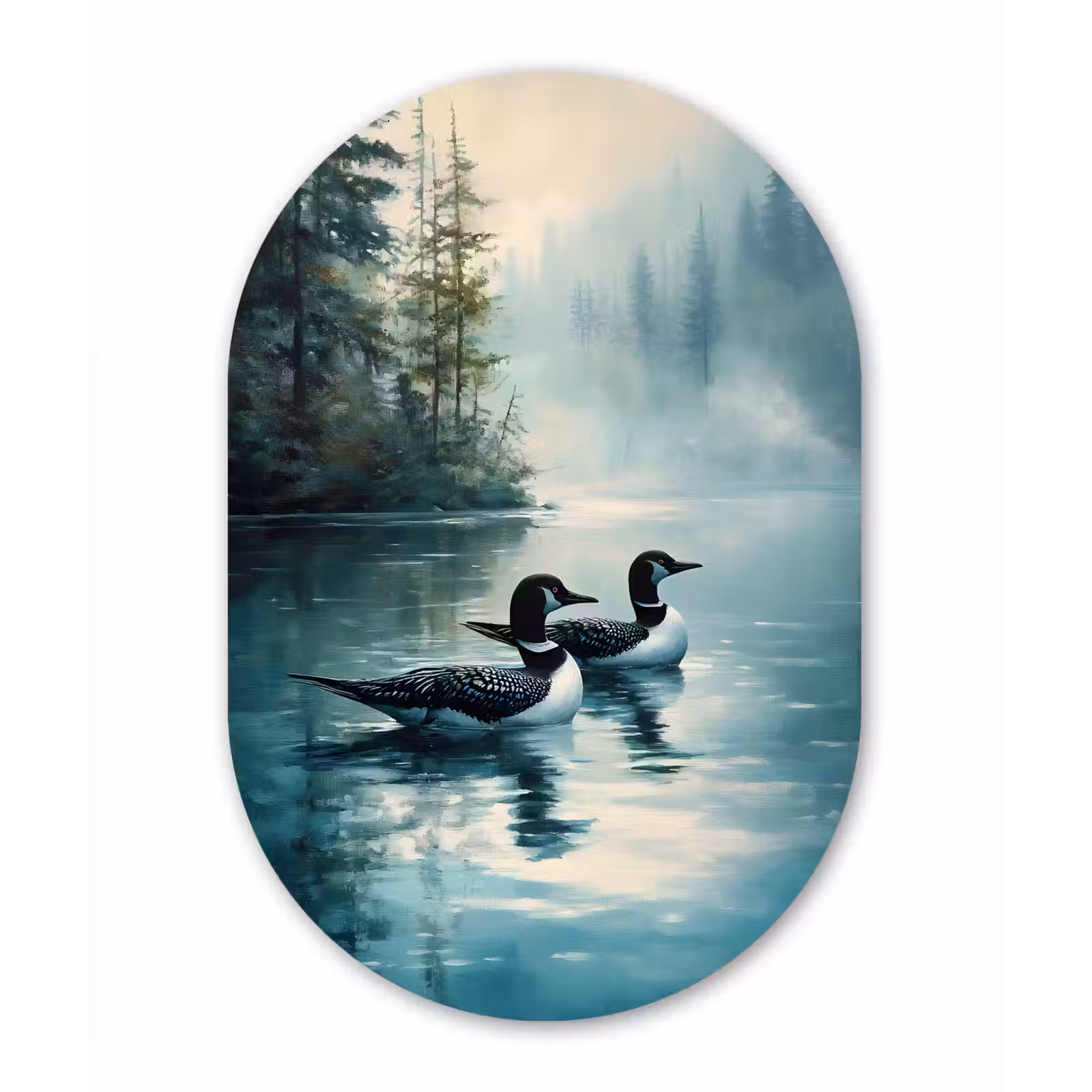 Muurovaal aluminium - Bos - Water - Eenden - Mistig — 1