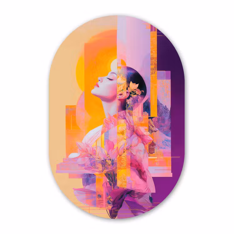 Muurovaal aluminium - Abstract - Portret - Vrouw - Kleurrijk — 1
