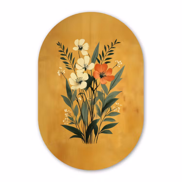 Muurovaal aluminium - Bladeren - Boeket - Bloemen - Geel — 1