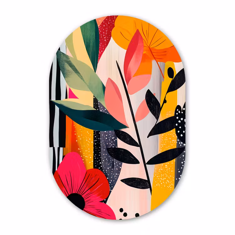 Muurovaal aluminium - Bloemen - Bladeren - Abstract - Kleurrijk — 1