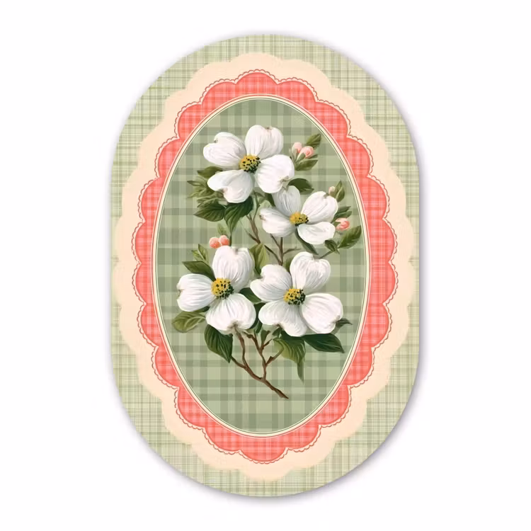 Muurovaal aluminium - Bloemen - Illustratie - Geruit - Groen — 1