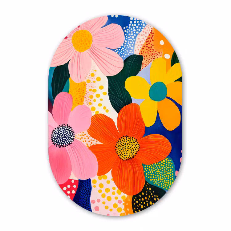 Muurovaal aluminium - Bloemen - Kleurrijk - Stippen — 1