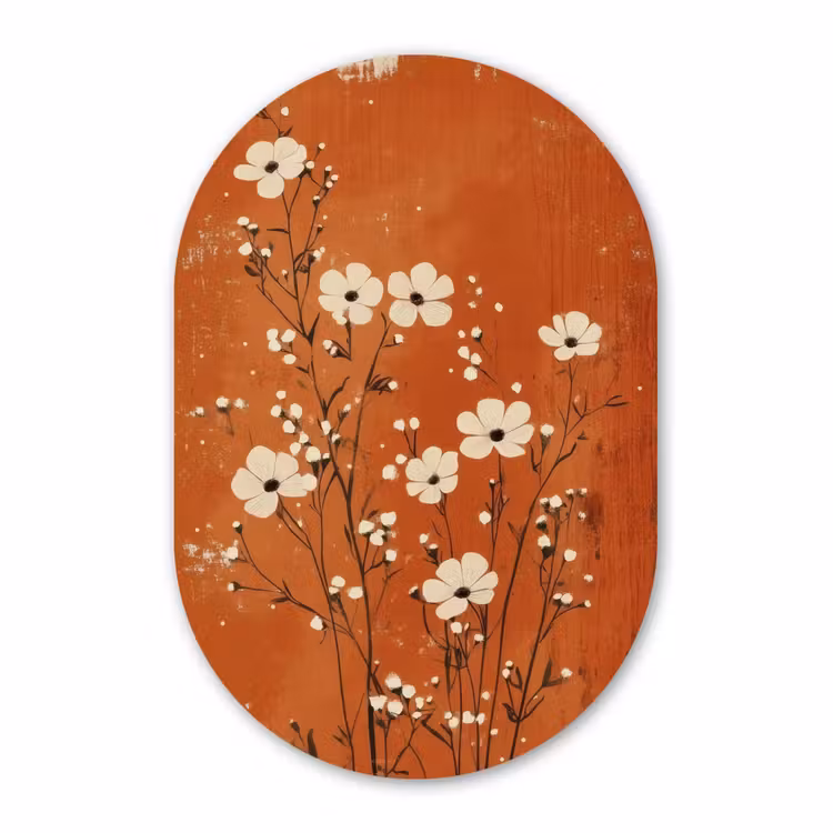 Muurovaal aluminium - Bloemen - Wit - Subtiel - Roestkleur — 1