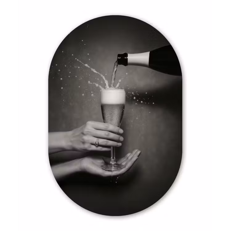 Muurovaal aluminium - Champagnefles - Glas - Minimalistisch - Spetters — 1