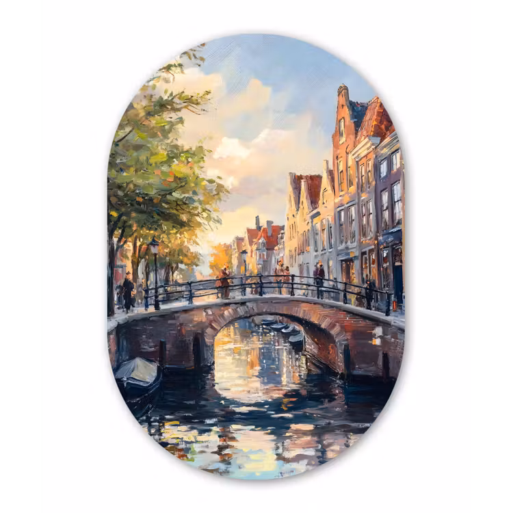 Muurovaal aluminium - Brug - Stad - Huizen - Boot — 1