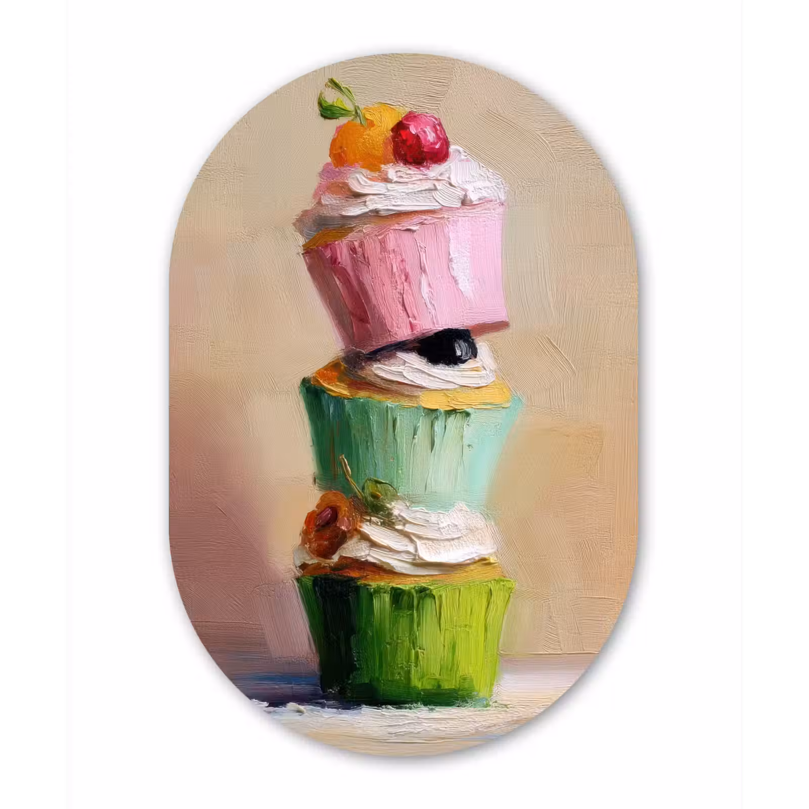 Muurovaal aluminium - Cupcakes - Gestapeld - Kleurrijk - Fruit — 1