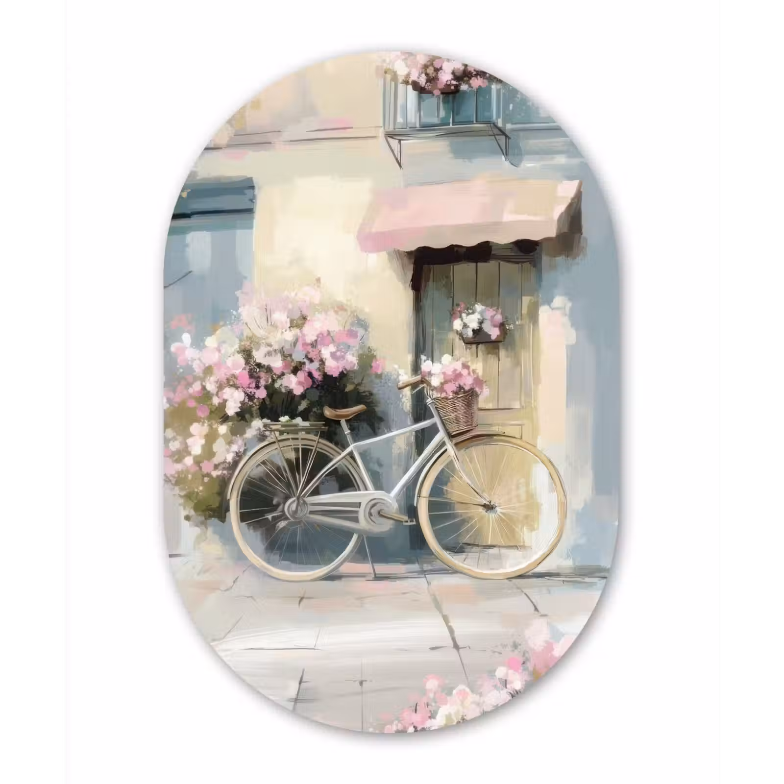 Muurovaal aluminium - Fiets - Pastelkleuren - Bloemen — 1