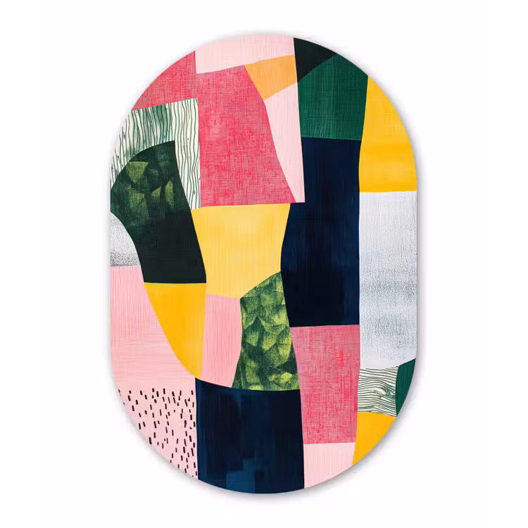 Muurovaal aluminium - Abstract - Roze - Lappen - Vormen - Geel — 1