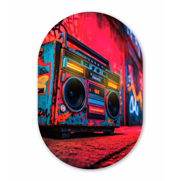 Muurovaal aluminium - Boombox - Rood - Graffiti - Neon — 1