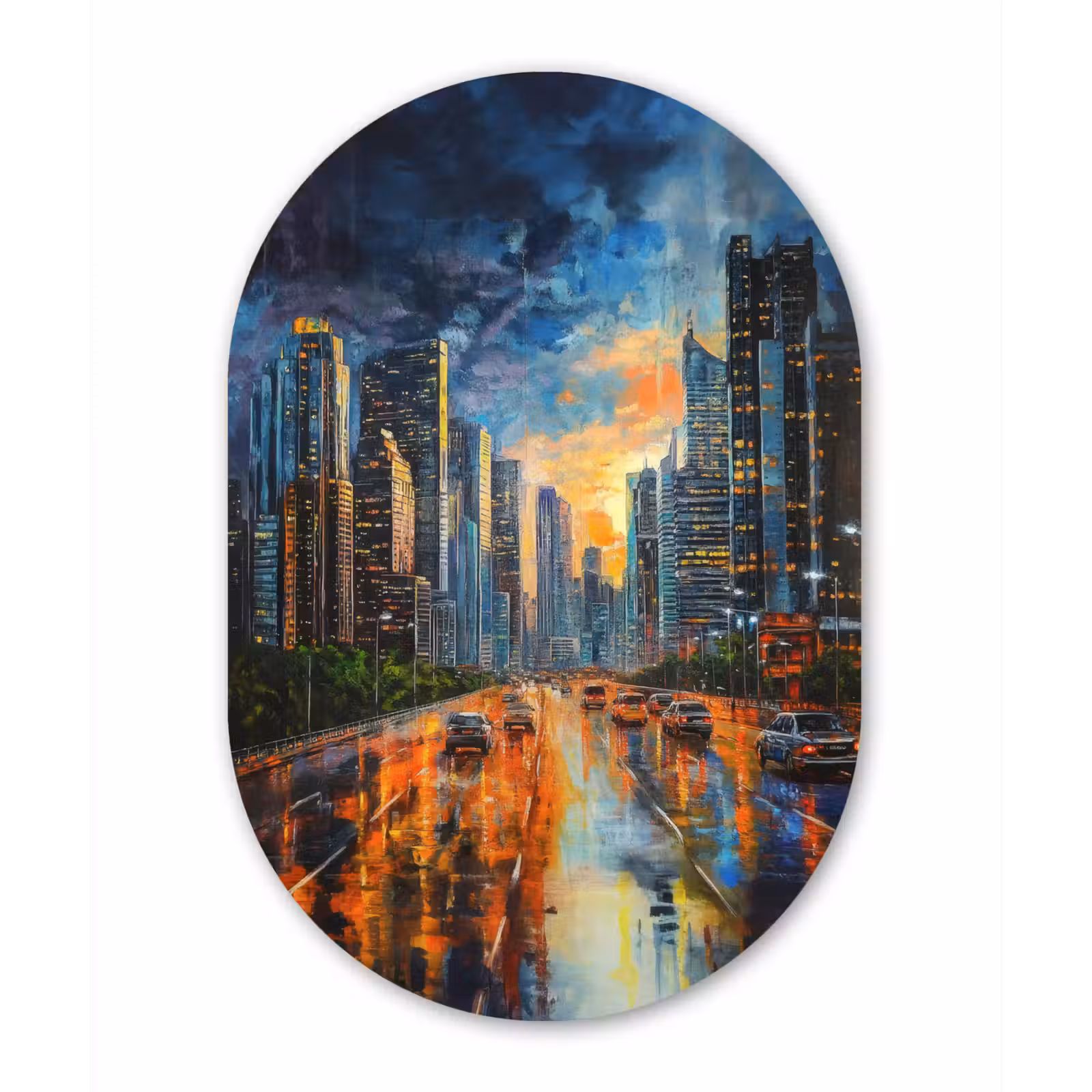 Muurovaal aluminium - Auto - Skyline - Zon - Blauw — 1