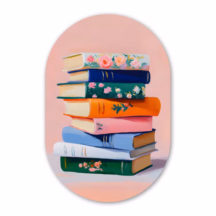 Muurovaal aluminium - Boeken - Stapel - Kleurrijk — 1