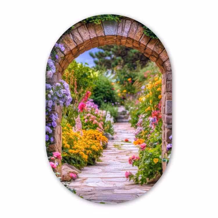 Muurovaal aluminium - Doorkijk - Bloemen - Pad - Natuur — 1