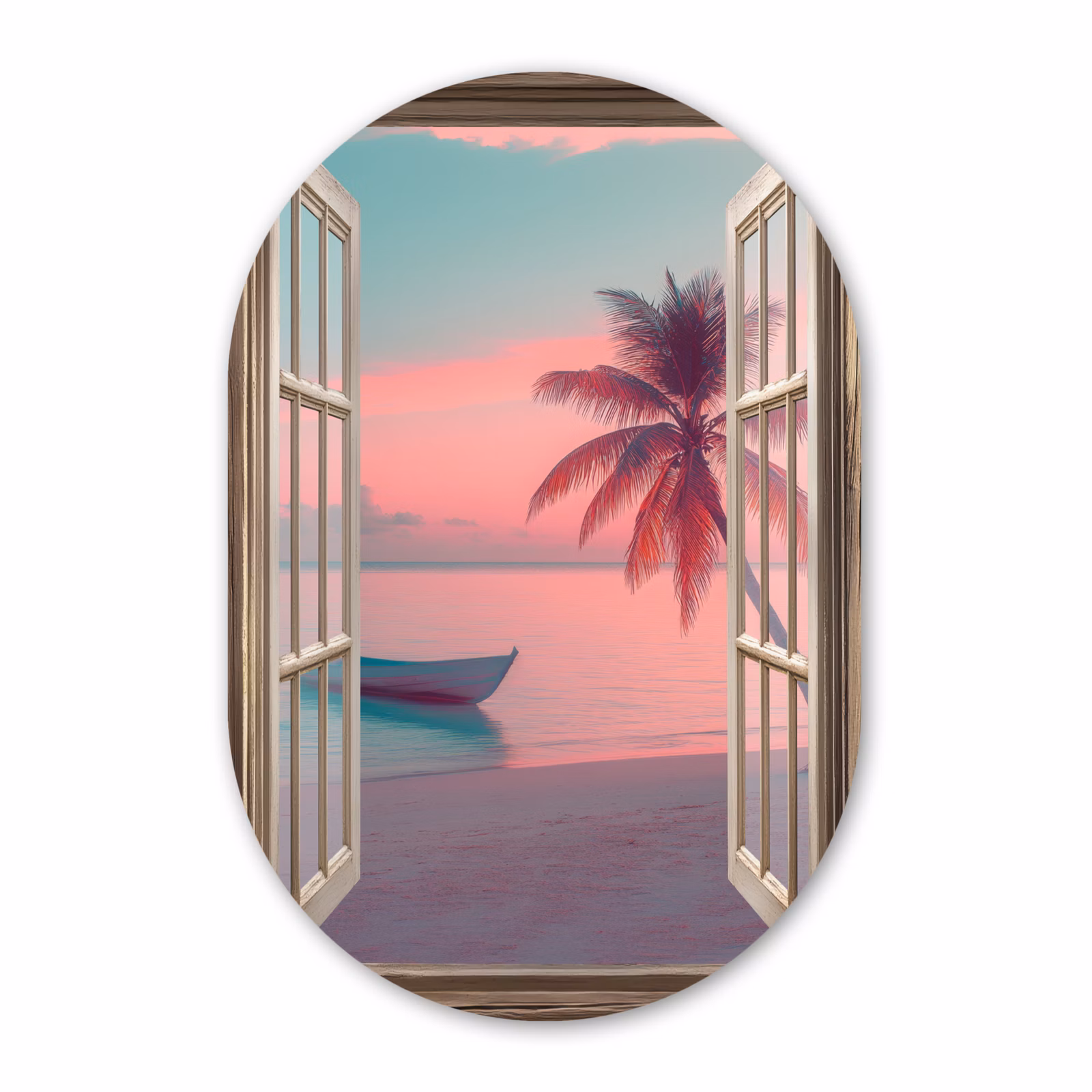 Muurovaal aluminium - Doorkijk - Strand - Palmboom - Tropisch — 1