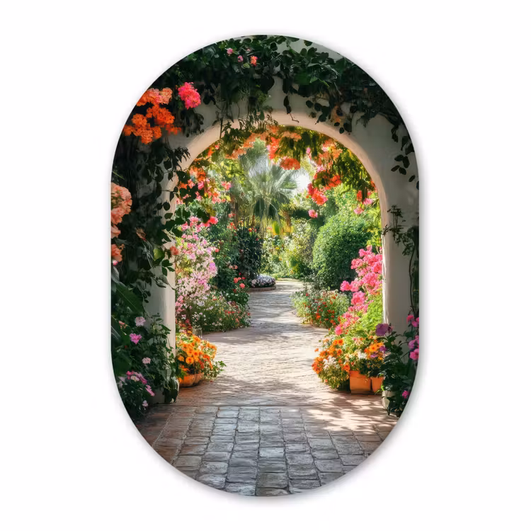 Muurovaal aluminium - Doorkijk - Bloemen - Natuur - Bloementuin — 1