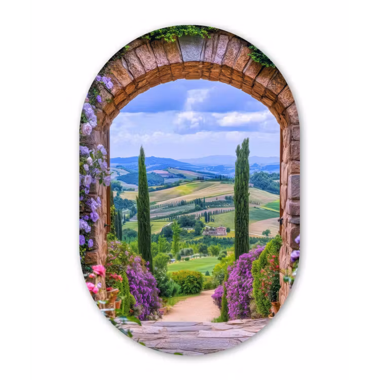 Muurovaal aluminium - Doorkijk - Toscane - Landschap - Poort — 1