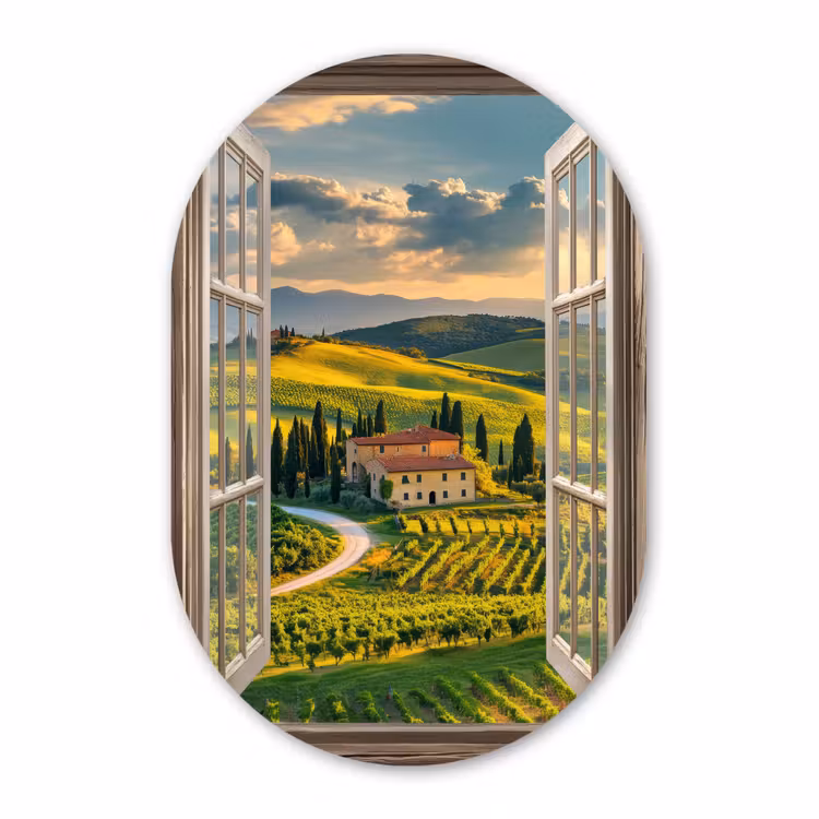 Muurovaal aluminium - Doorkijk - Toscane - Uitzicht - Landschap - Zomer — 1