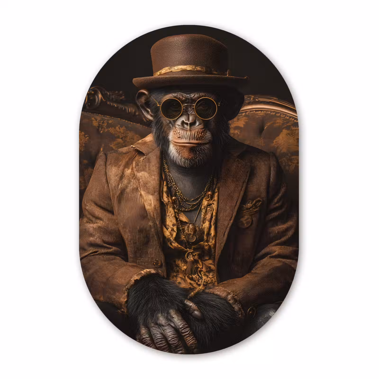Muurovaal aluminium - Chimpansee - Stoel - Pak - Bruin — 1
