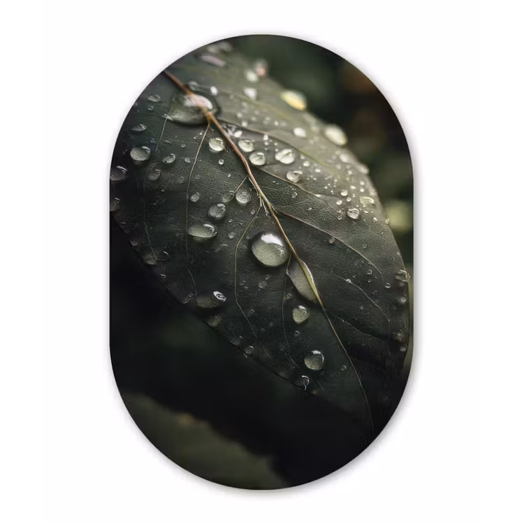 Muurovaal aluminium - Blad - Groen - Nerven - Regendruppels — 1