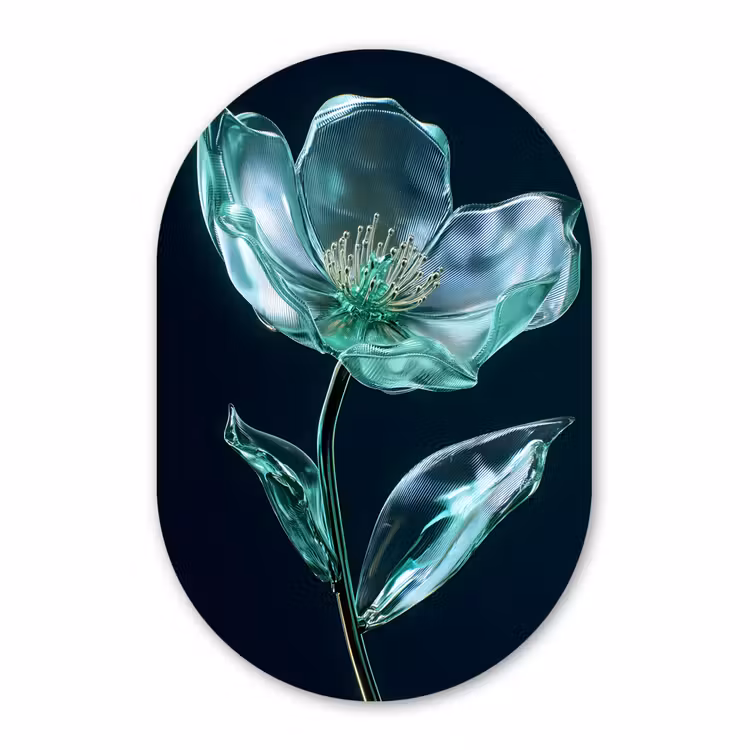 Muurovaal aluminium - Bladeren - Bloem - Glazen - Donkerblauw — 1
