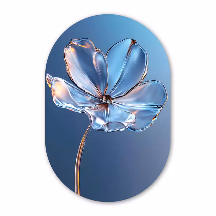 Muurovaal aluminium - Blauw - Bloem - Glazen - Sierlijk — 1