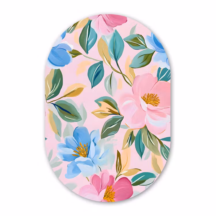 Muurovaal aluminium - Blauw - Roze - Bloemen — 1