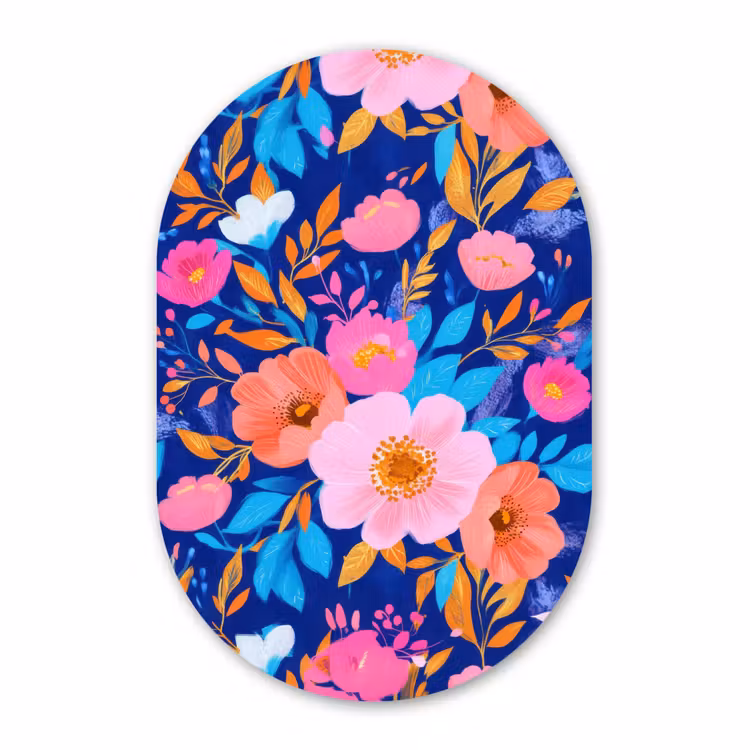 Muurovaal aluminium - Bloemen - Blauw - Roze — 1