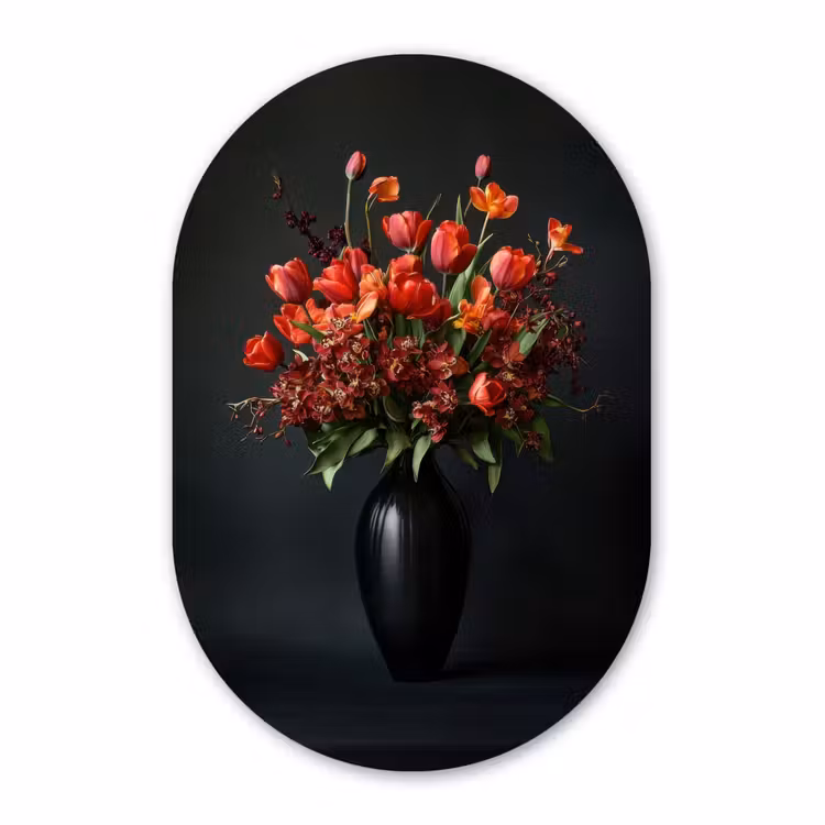 Muurovaal aluminium - Boeket - Tulpen - Vaas - Rood — 1