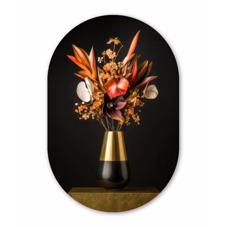 Muurovaal aluminium - Exotisch - Boeket - Vaas - Goud — 1