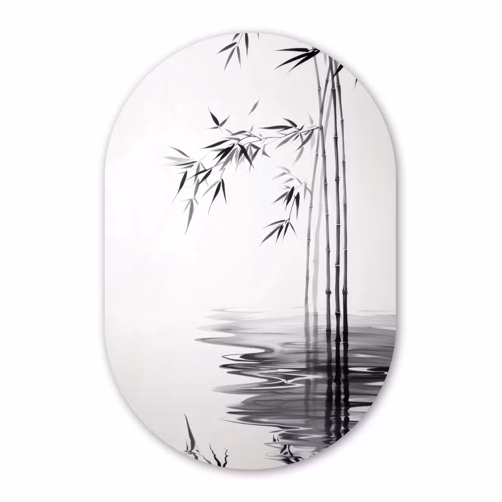 Muurovaal aluminium - Bamboestammen - Water - Minimalistisch - Wit — 1