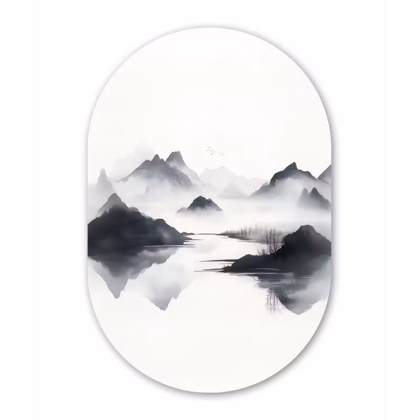 Muurovaal aluminium - Bergen - Mistig - Water - Wit — 1